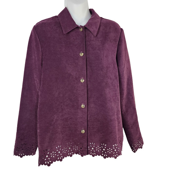 Sag Harbor Bice Shacket Shirt Jacket Sz 10 Faux Suede Collared Button Vtg Eyelet - Picture 1 of 11